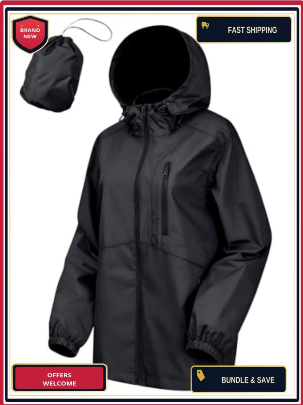 Women Waterproof Rain Jacket Lightweight Hooded Raincoat with Pockets